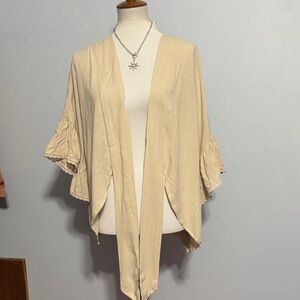 Cream Open-Front Kimono Shrug with Ruffle Sleeves